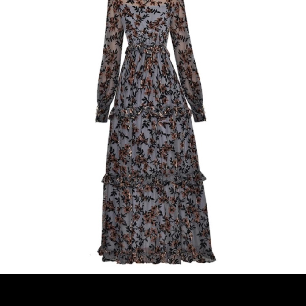 NEW!!! Mesh Dresses Women's Sleeve Flocking Print Vintage Long Party Dress - Picture 3 of 8
